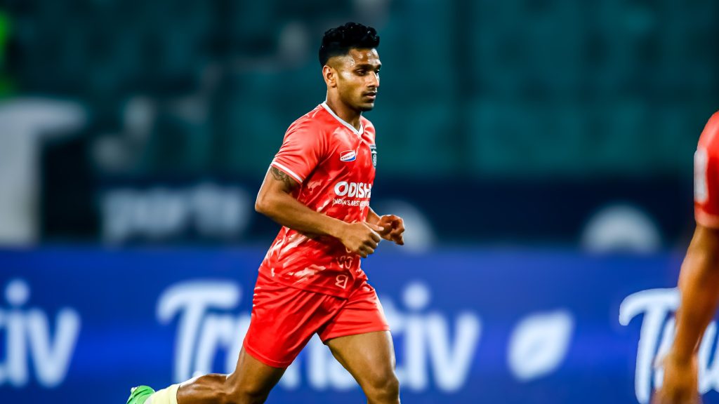 Odisha FC winger Rahul KP in warm-up ahead of his debut for the club against Chennaiyin FC. 