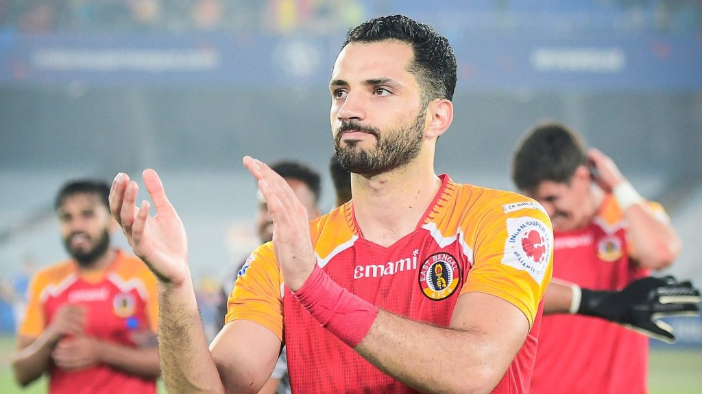 Hijazi Maher celebrating the victory with East Bengal fans.