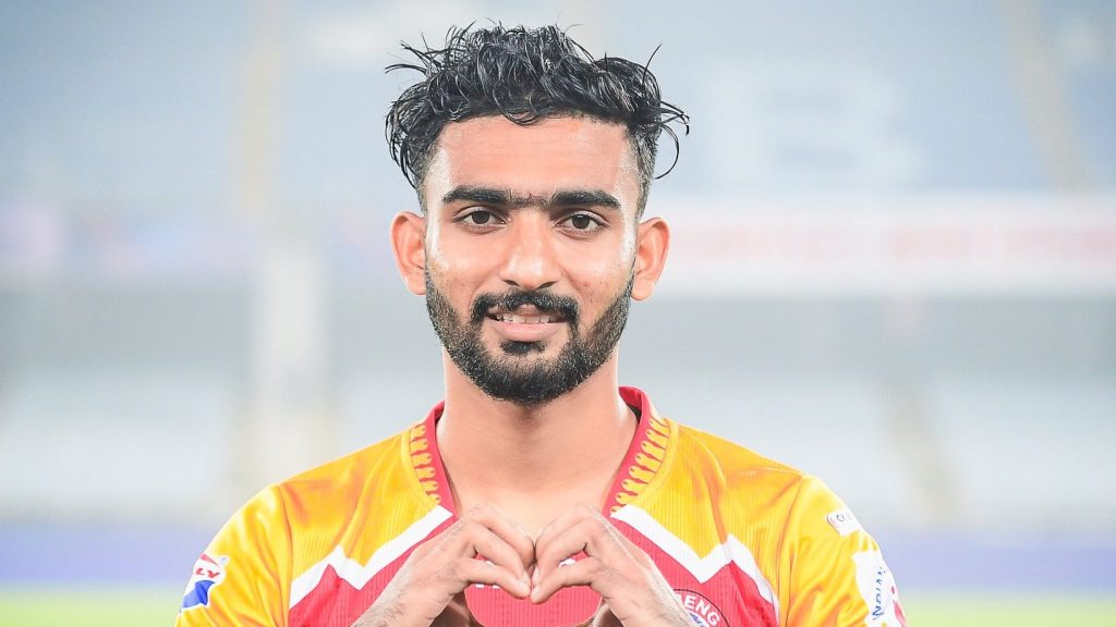 East Bengal winger PV Vishnu celebrating his goal against Kerala Blasters FC
