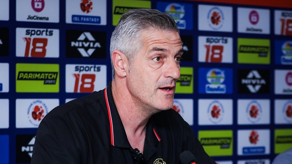 Punjab FC head coach Panagiotis Dilmperis addressing the media ahead of the game against FC Goa.
