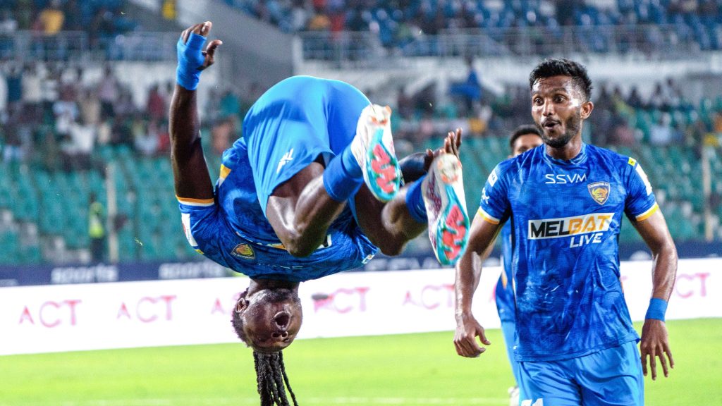 Daniel Chima Chukwu doing backflips to celebrate Chennaiyin FC winner against Punjab FC.