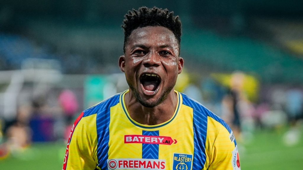 Kwame Peprah celebrating his goal against Mumbai City FC