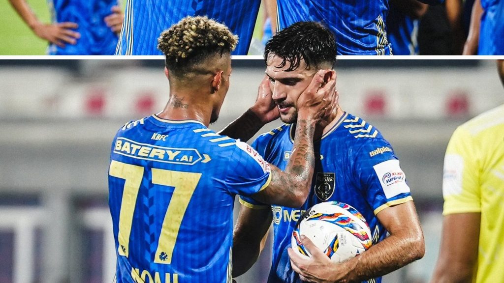 Jesus Jimenez and Noah Sadaoui celebrating Kerala Blasters' second goal!