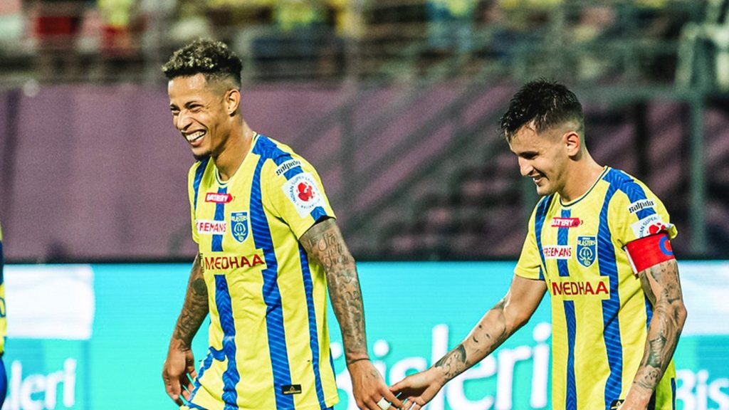 Adrian Luna and Noah Sadaoui in action for Kerala Blasters FC