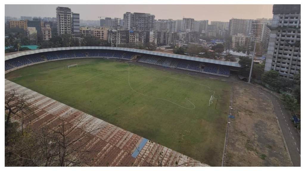 An aerial view of the Mumbai Football Arena, likely as of early-February.