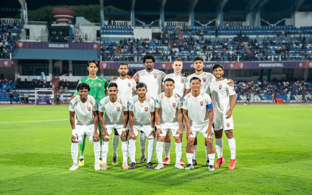 Sporting Club Delhi players ahead of kick-off against Bengaluru FC