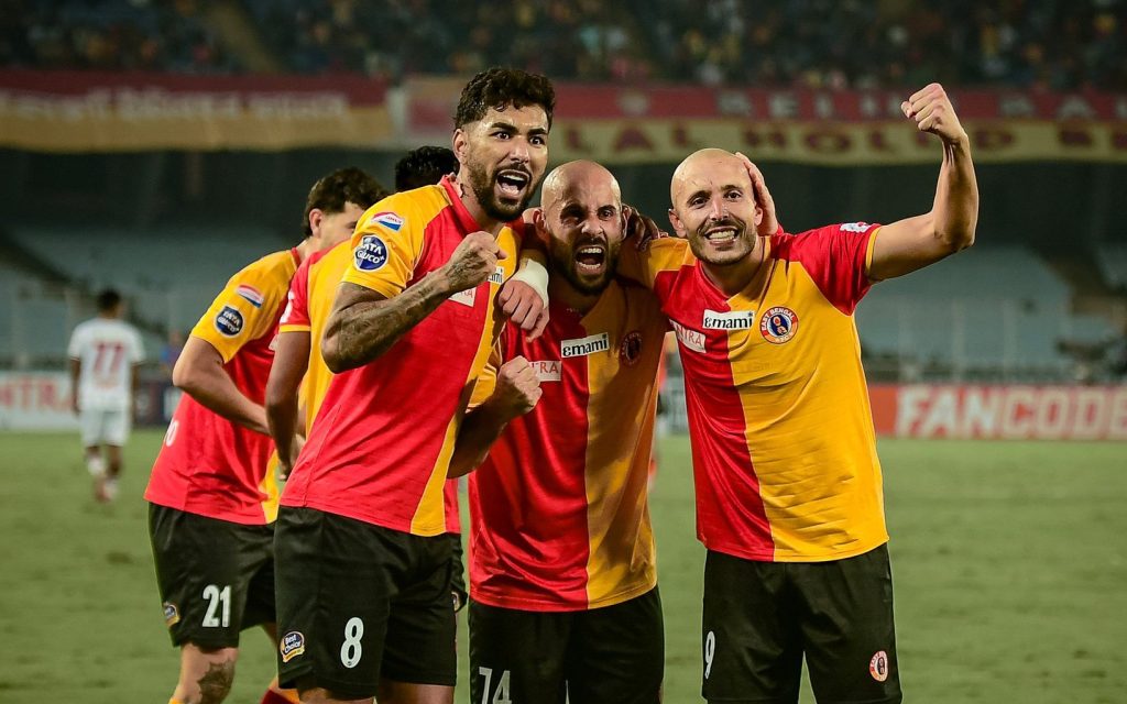 East Bengal players Miguel, Rashid and Ejjezzari