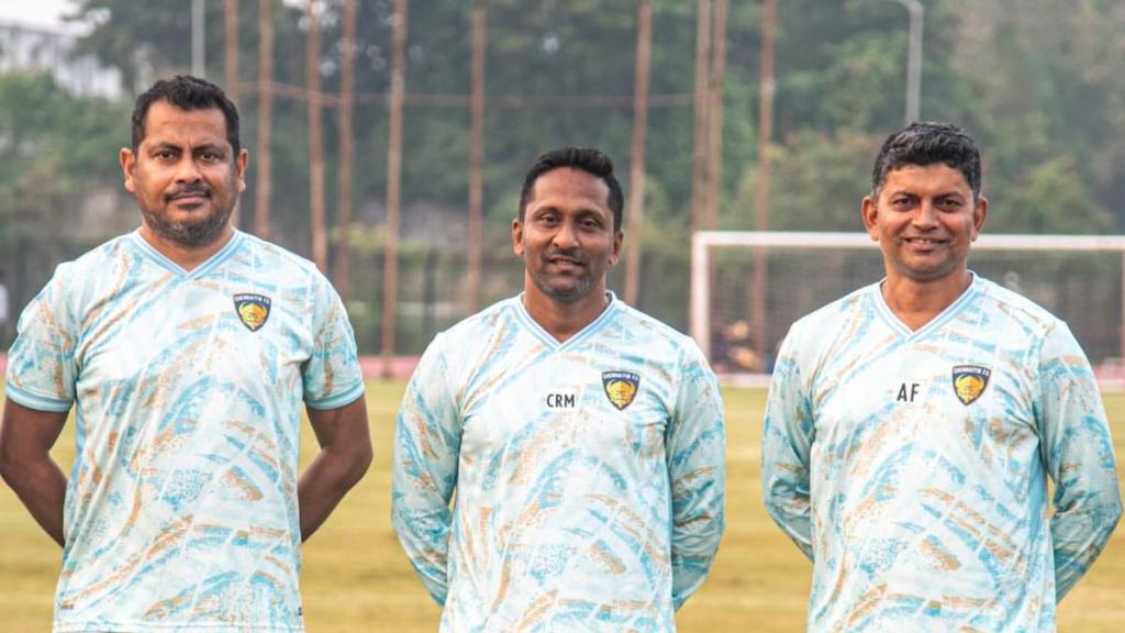 Chennaiyin FC coaches Rajat Guha, Clifford Miranda and Anthony Fernandes