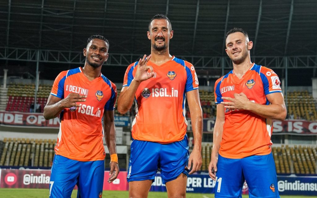 FC Goa players Brison Fernandes, Pol Moreno and Dejan Drazic