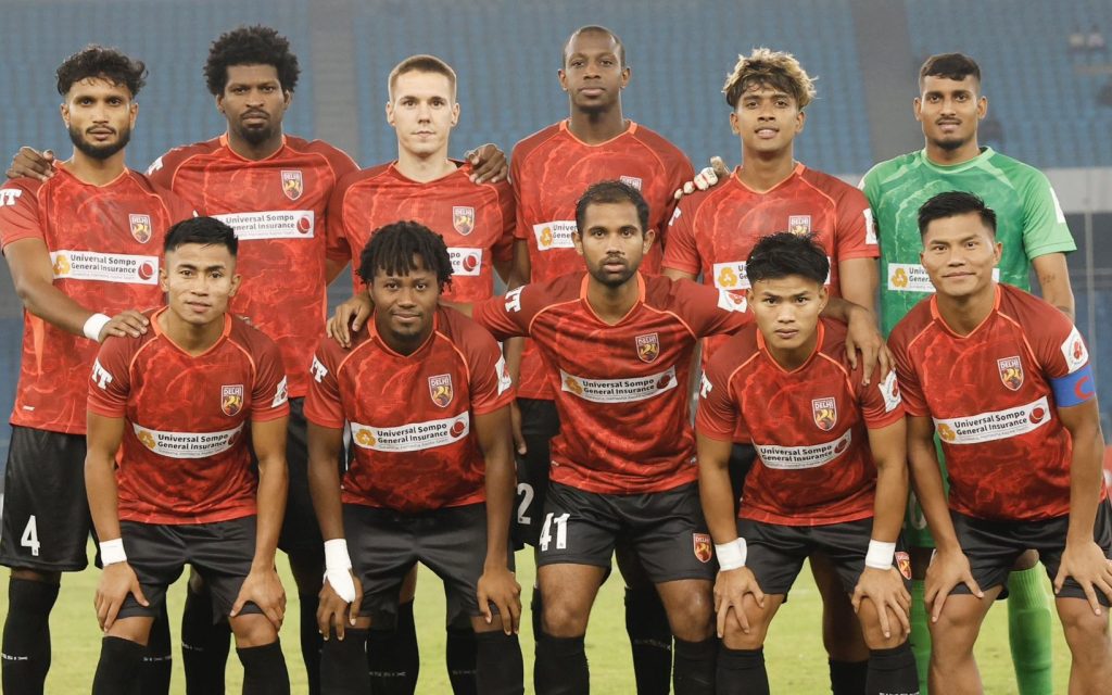 SC Delhi players ahead of kick off against Jamshedpur FC