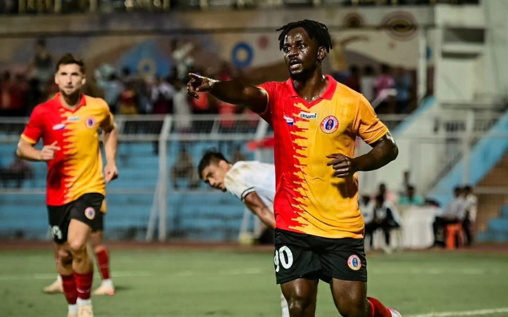 Ake Loba celebrating his goal for East Bengal FC