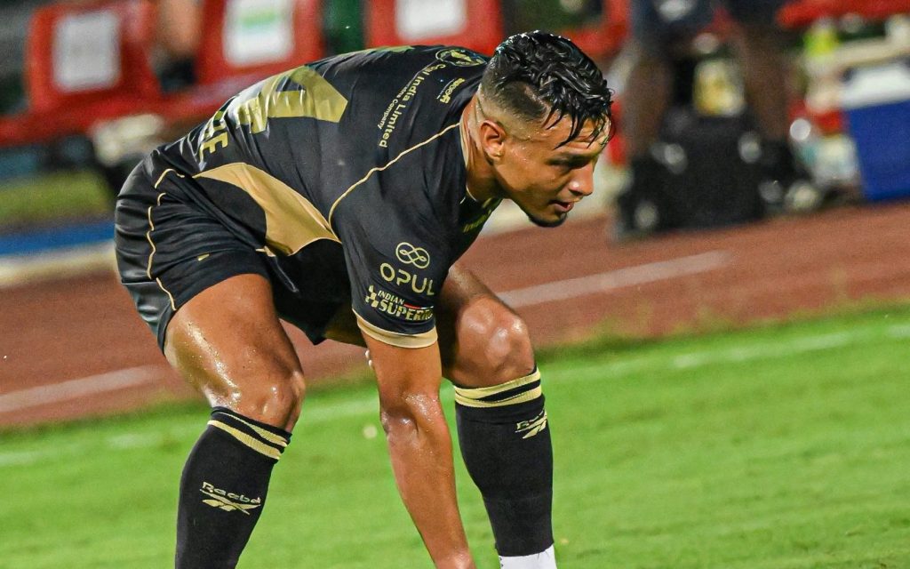 Alaeddine Ajaraie in action for NorthEast United FC
