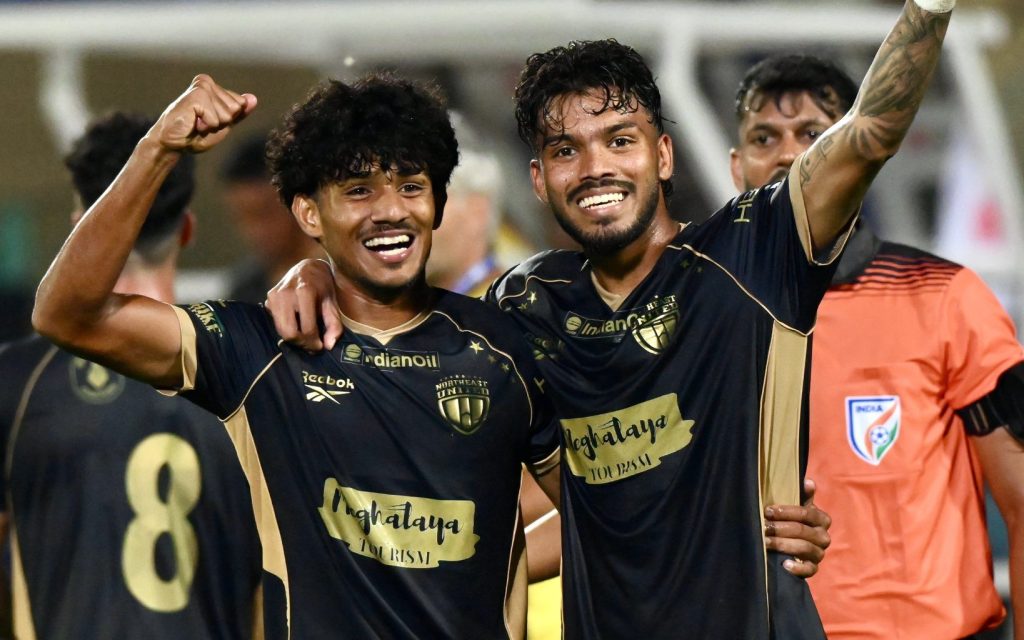 Aman CK celebrating his goal against Kerala Blasters FC